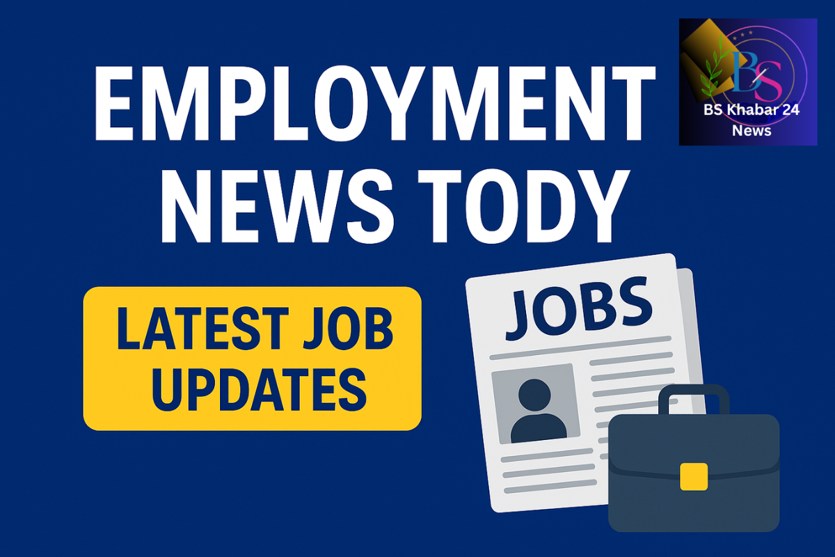 Employment News Today image showing latest job updates with a jobs newspaper and briefcase icon and BS Khabar 24 News logo.